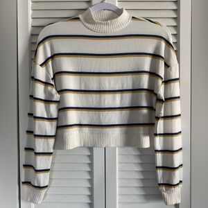 Mock Turtleneck Sweater Cropped SO Sz XS Cream/White w/Blue/Gold Stripes